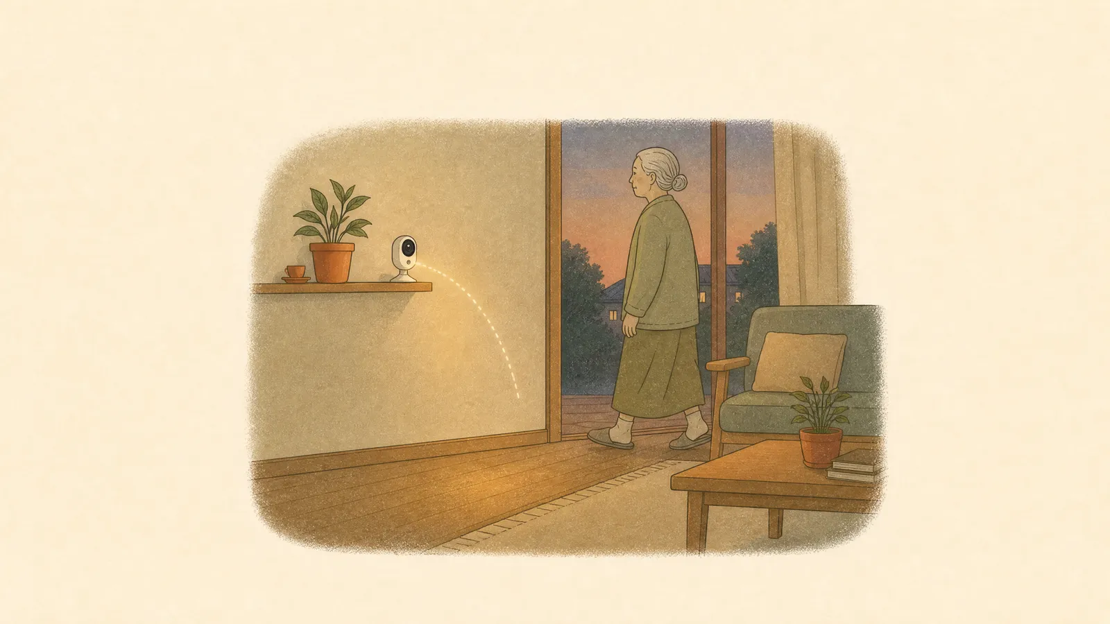人の動きにだけ反応する省エネカメラのイラスト