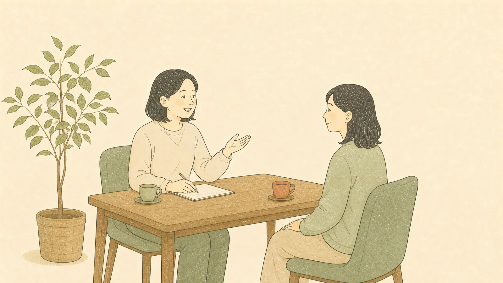 窓口で相談する家族のイラスト