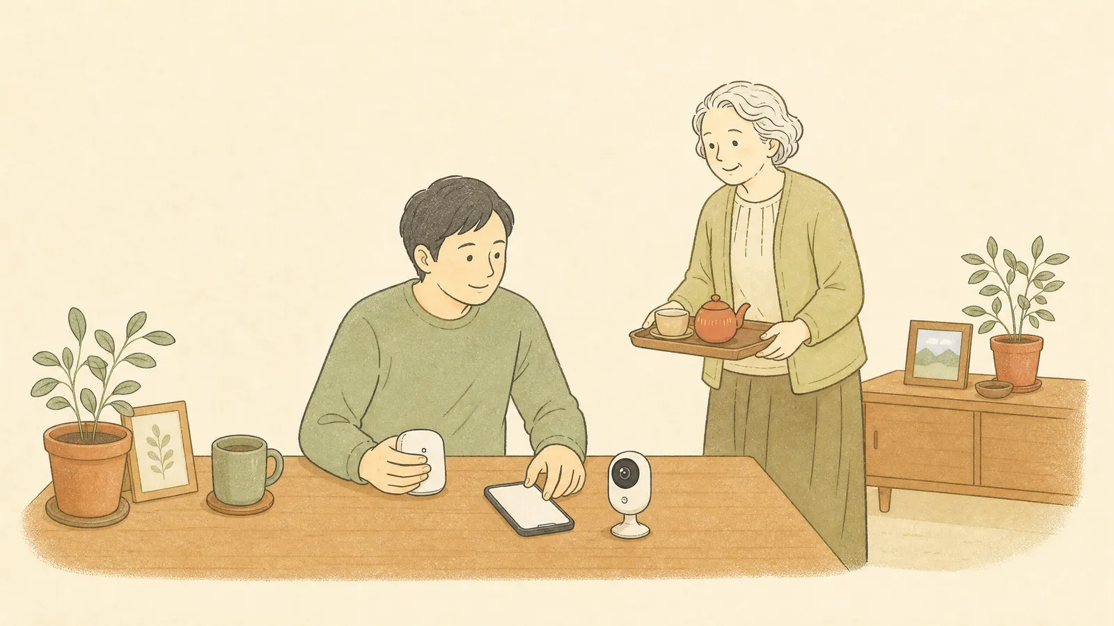 帰省中にまとめて設定する家族のイラスト
